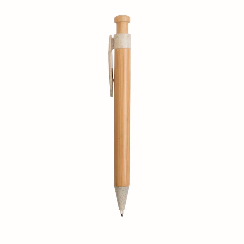 Push button ball pen with bamboo barrel and wheat-straw (50%) and PP (50%) fittings