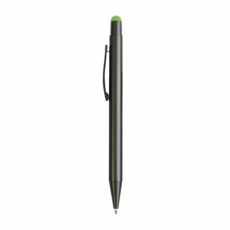 Aluminum push button ball pen with colored touch screen and laser engraved logo