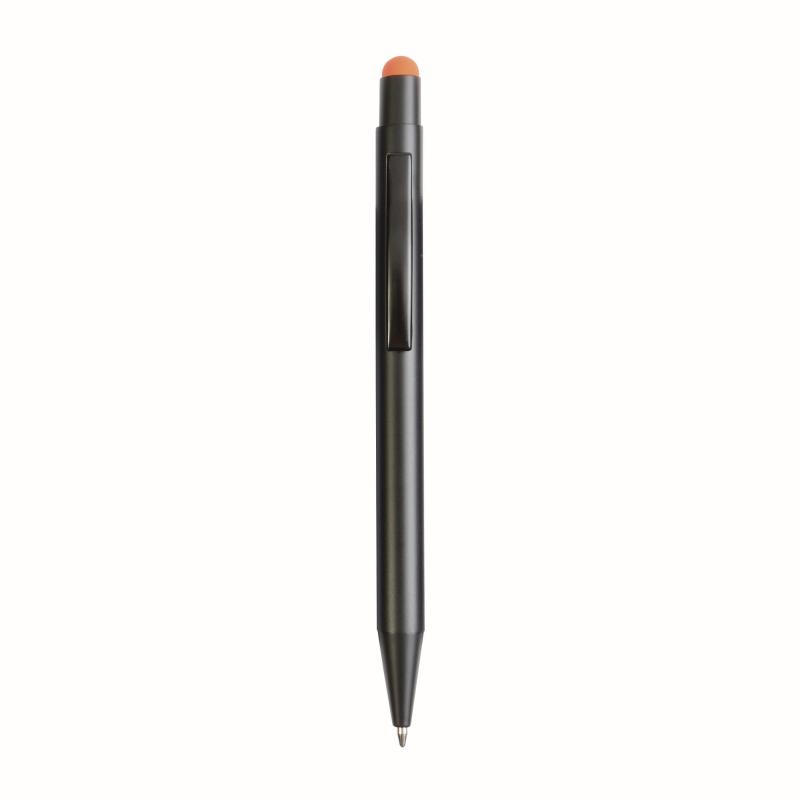 Aluminum push button ball pen with colored touch screen and laser engraved logo