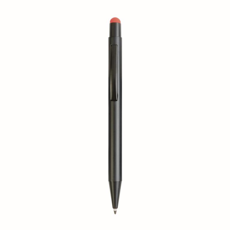 Aluminum push button ball pen with colored touch screen and laser engraved logo