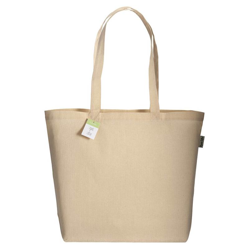 Organic cotton shopping bag, long handles and buttom gusset