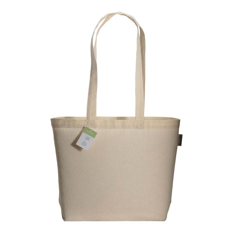 Organic cotton shopping bag, long handles and buttom gusset