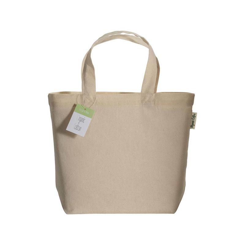 Organic cotton shopping bag, short handles and buttom gusset