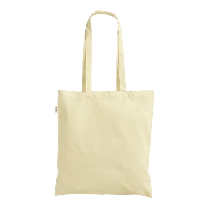 Bolsa shopper de color liso en algodón reciclado de 140 g/m2. Certificado GRS