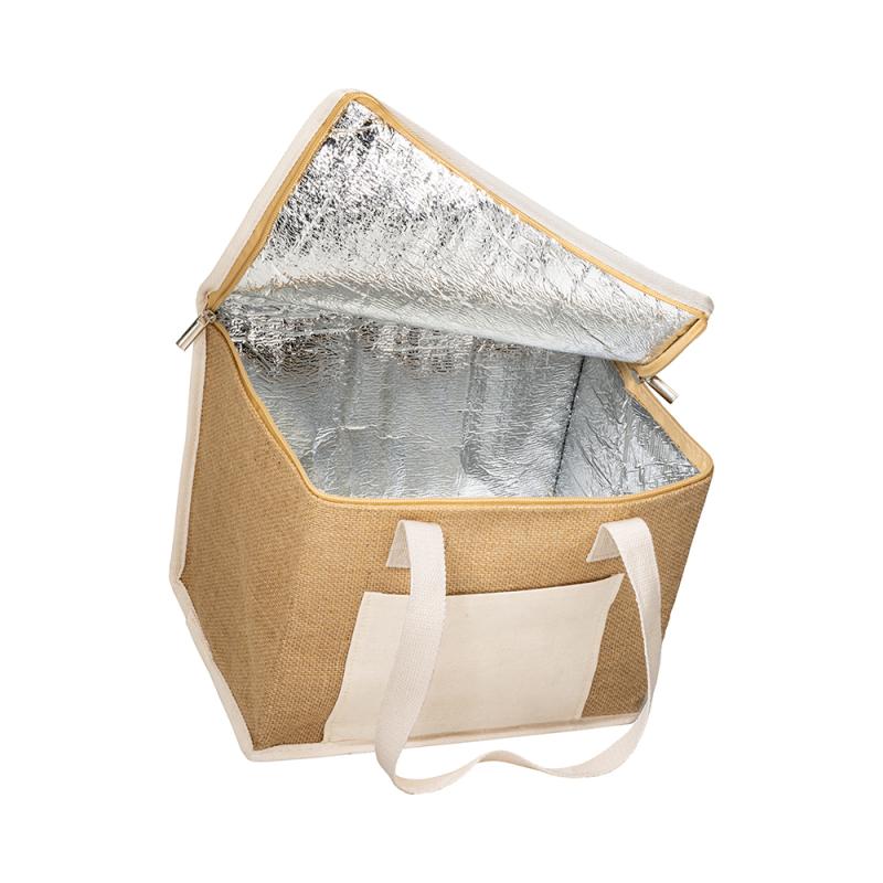 Bolsa nevera de yute con interior plateado