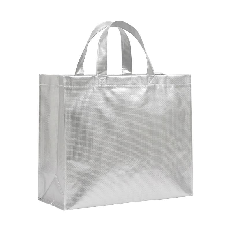 Bolsa de la compra de PP laminado reciclado de 120 g/m2 con fuelle y asas cortas