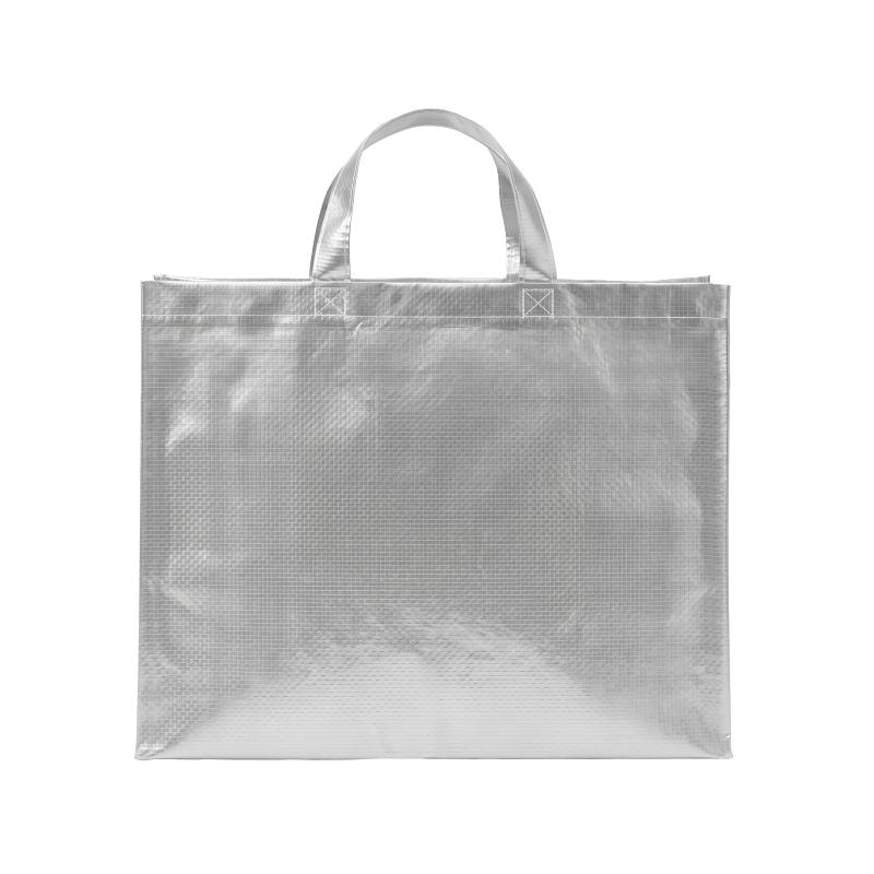 Bolsa de la compra de PP laminado reciclado de 120 g/m2 con fuelle y asas cortas