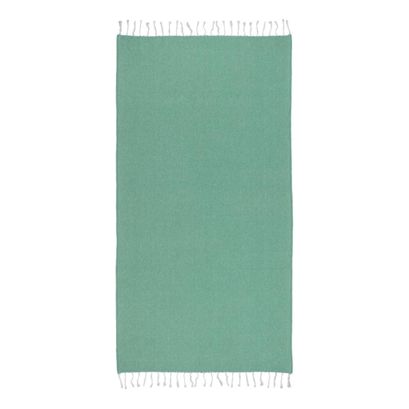 Toalla de playa de algodon reciclado 150 g/m2. Efecto melange y flecos