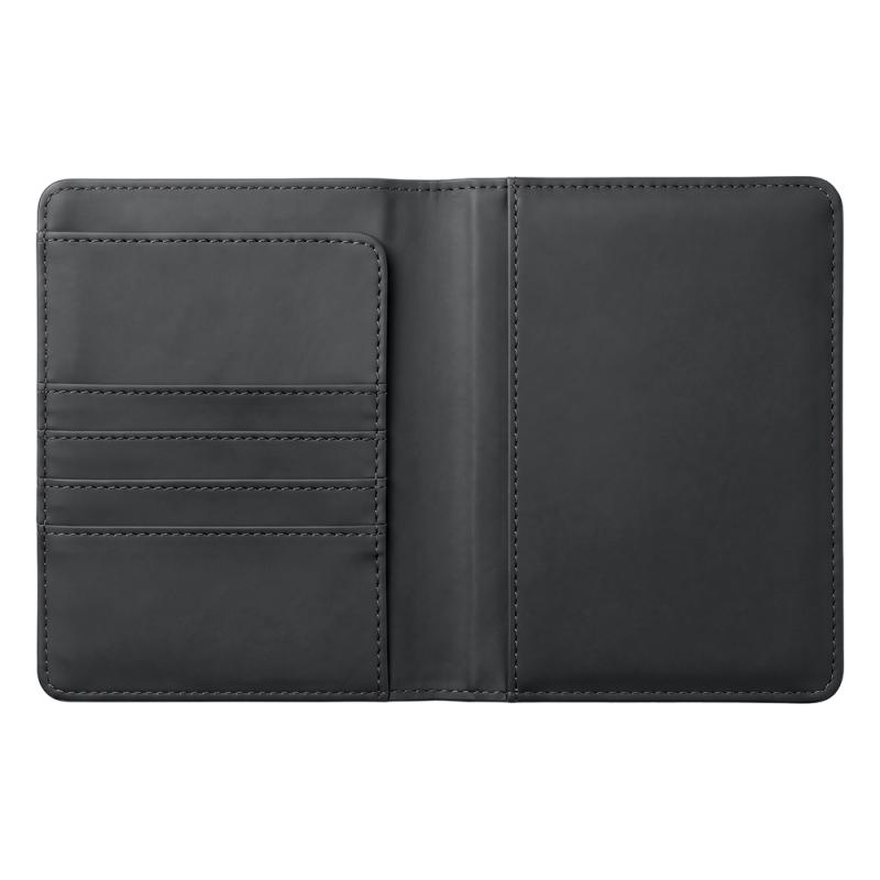 Portapasaporte de PU reciclado. Con cuatro ranuras para tarjetas de credito