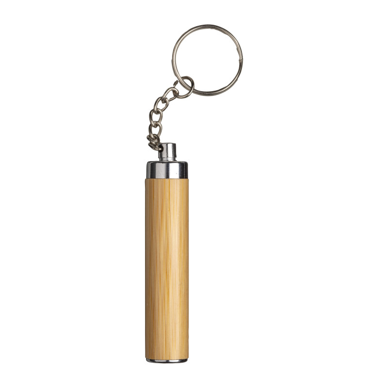 Linterna LED de bambú con anillo portallaves, incluye 3 baterías LR41