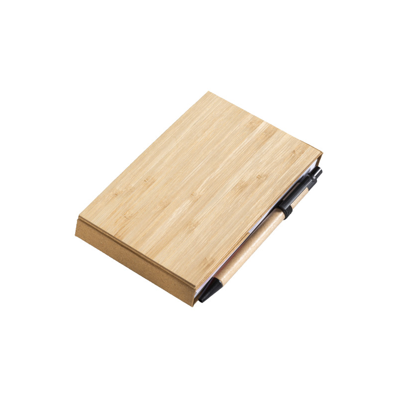 Bloc de notas con cubierta de bambú, bolígrafo y soporte para teléfono