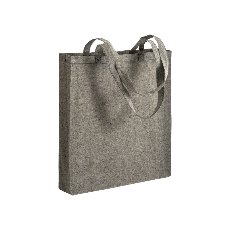 Bolsa de algodón reciclado efecto melange, asas largas y fuelles