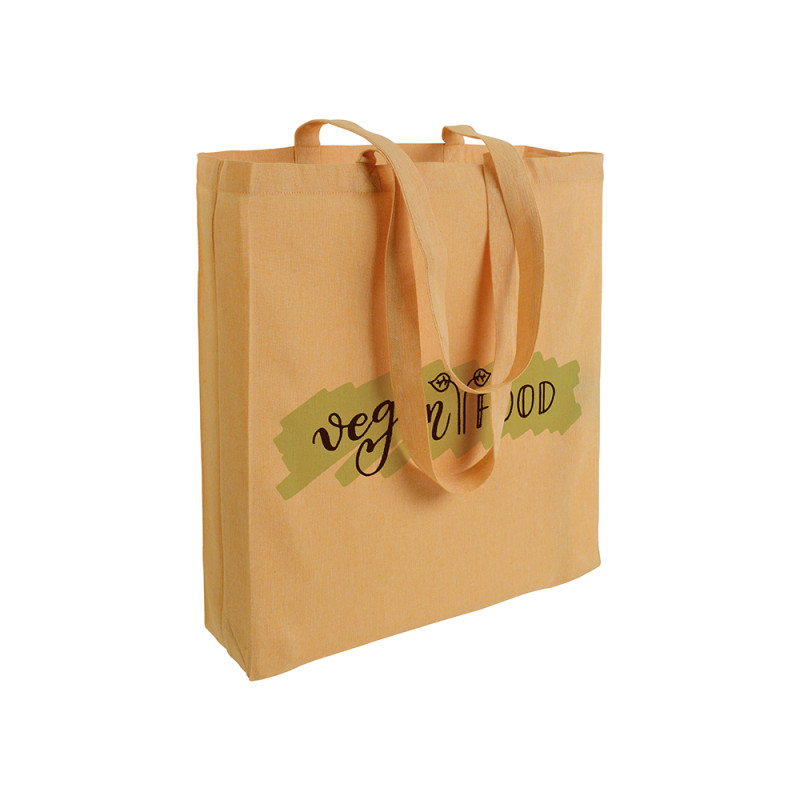Bolsa de algodón reciclado efecto melange, asas largas y fuelles