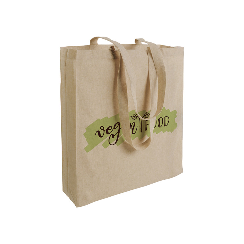 Bolsa de algodón reciclado efecto melange, asas largas y fuelles