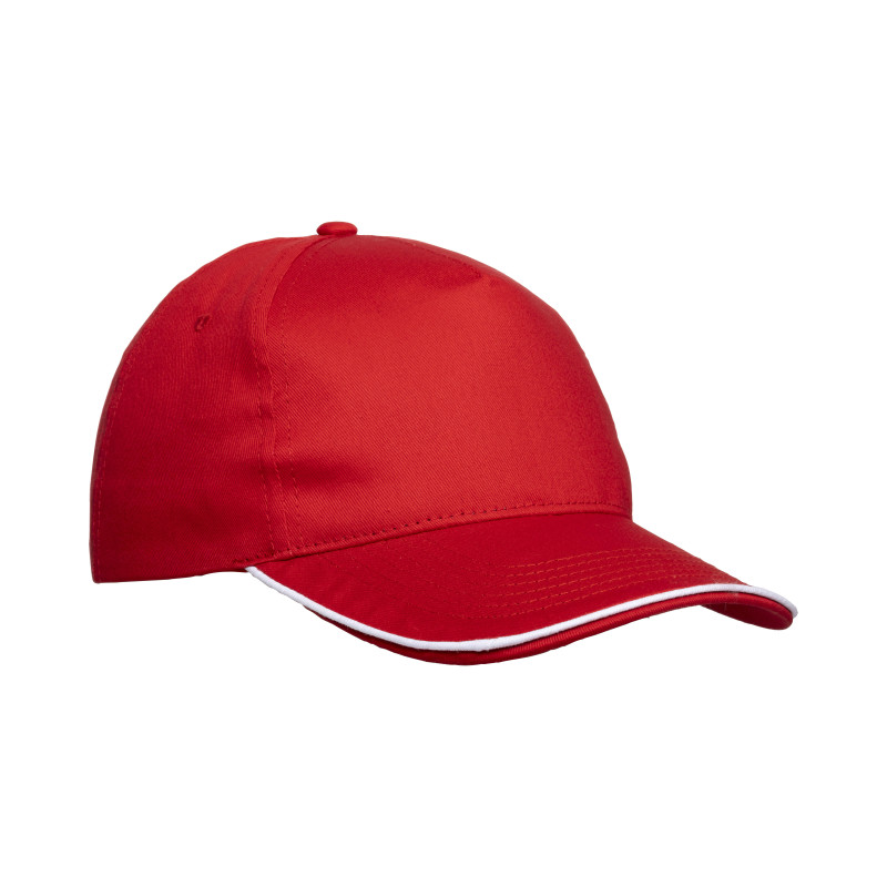Gorra de algodón de 5 paneles, visera tipo sandwich en contraste y cierre con velcro