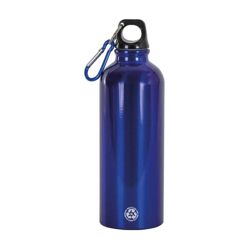 Botella de aluminio reciclado (500 ml), con tapón de plástico y mosquetón