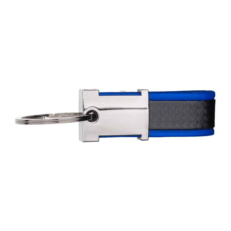 Llavero de metal bruñido y PU bicolor, con espacio apto para logotipo de resina