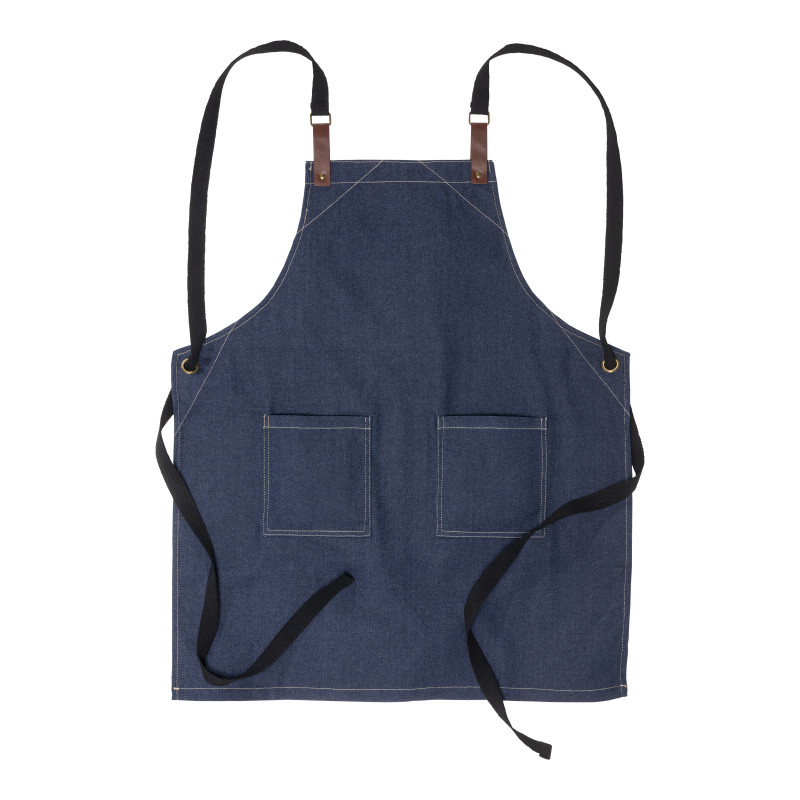 Delantal de cocina ajustable en algodón vaquero denim con 2 bolsillos delanteros.