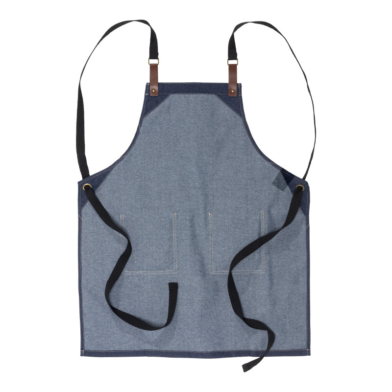 Delantal de cocina ajustable en algodón vaquero denim con 2 bolsillos delanteros.