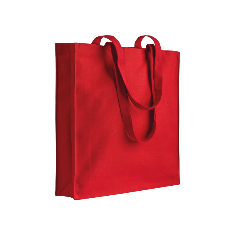 Bolsa de algodón/poliéster reciclado de 180 g/m2, asas largas y fuelle